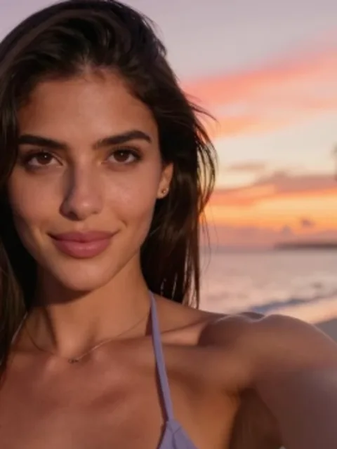 Camila sends a selfie at sunset